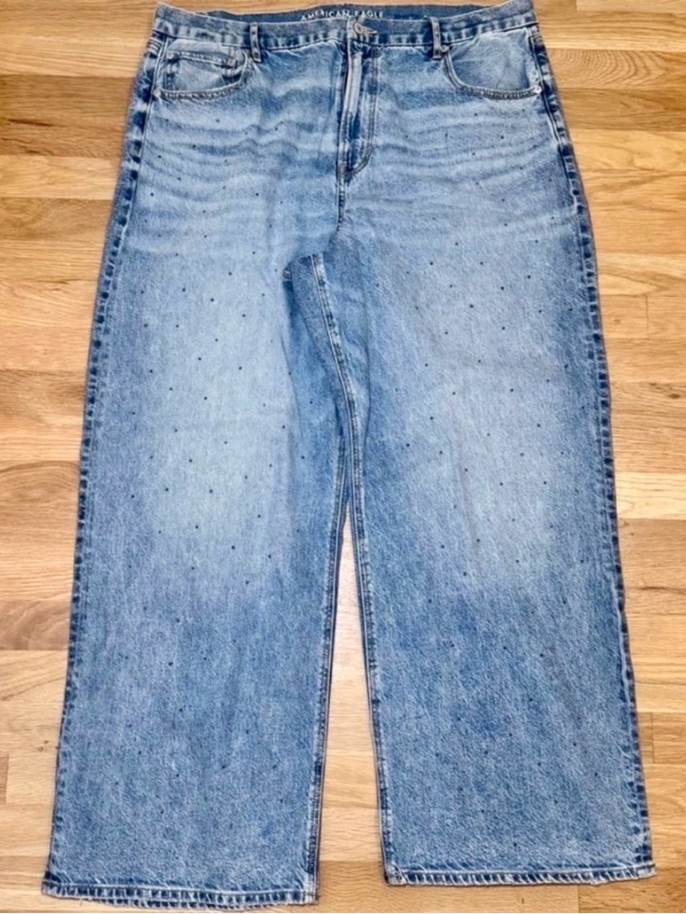 American Eagle Curvy Baggy Straight Jeans 20 High Rise Y2K Light Wash